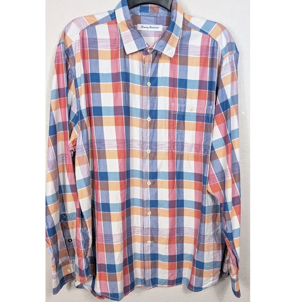 Tommy Bahama Mens Plaid Long Sleeve Shirt Size Large Cotton Tencel Blend - Picture 2 of 9